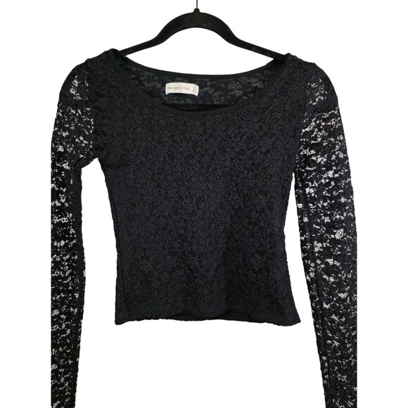 Abercrombie & Fitch Top Womans Extra Small Black Lace Top Stretchy Y2K Retro - Picture 3 of 5
